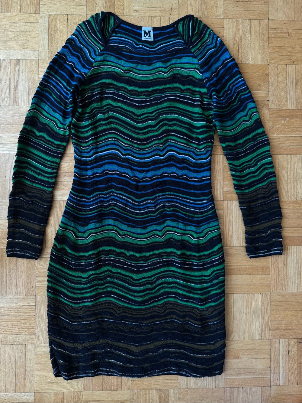 Missoni Green and Blue Striped Long-Sleeve Midi Dress - Picture 7 of 7